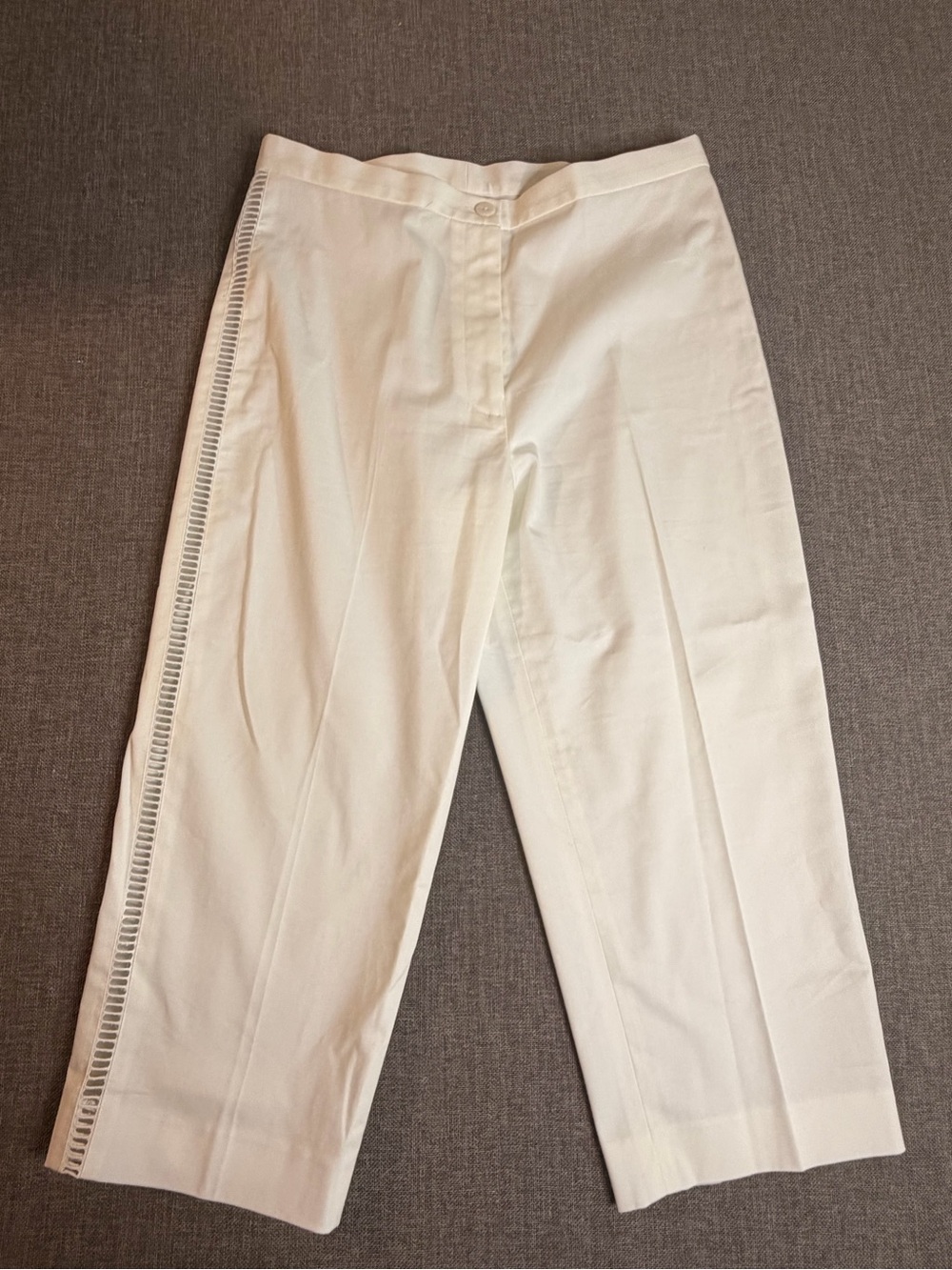 Leggiadro White Cropped Wide-Leg Trousers with Ladder Side Trim Size 4